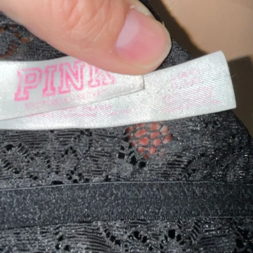 PINK Victoria's Secret Women's Black Floral Lace‎ Halter Push-up Bralette Large